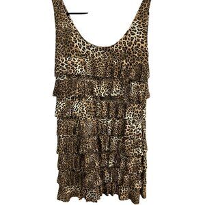 Patchington Womens Medium Leopard Print Tiered Ruffle Mini Dress Flirty Sexy
